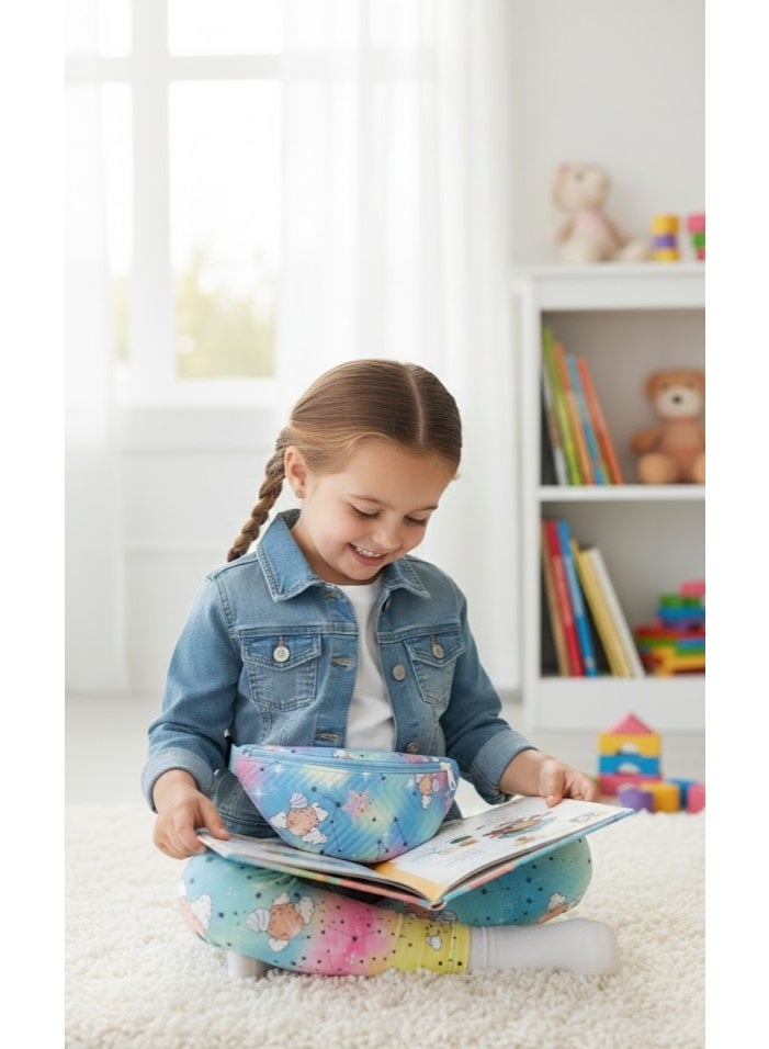 Children's waist bag – cute cartoon design with a star pattern – lightweight and suitable for outings and trips- baby blue - Image 4